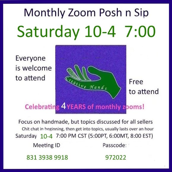 October 4 Posh N Sip Monthly Zoom Everyone Welcome Creative Hands FREE - Picture 1 of 2